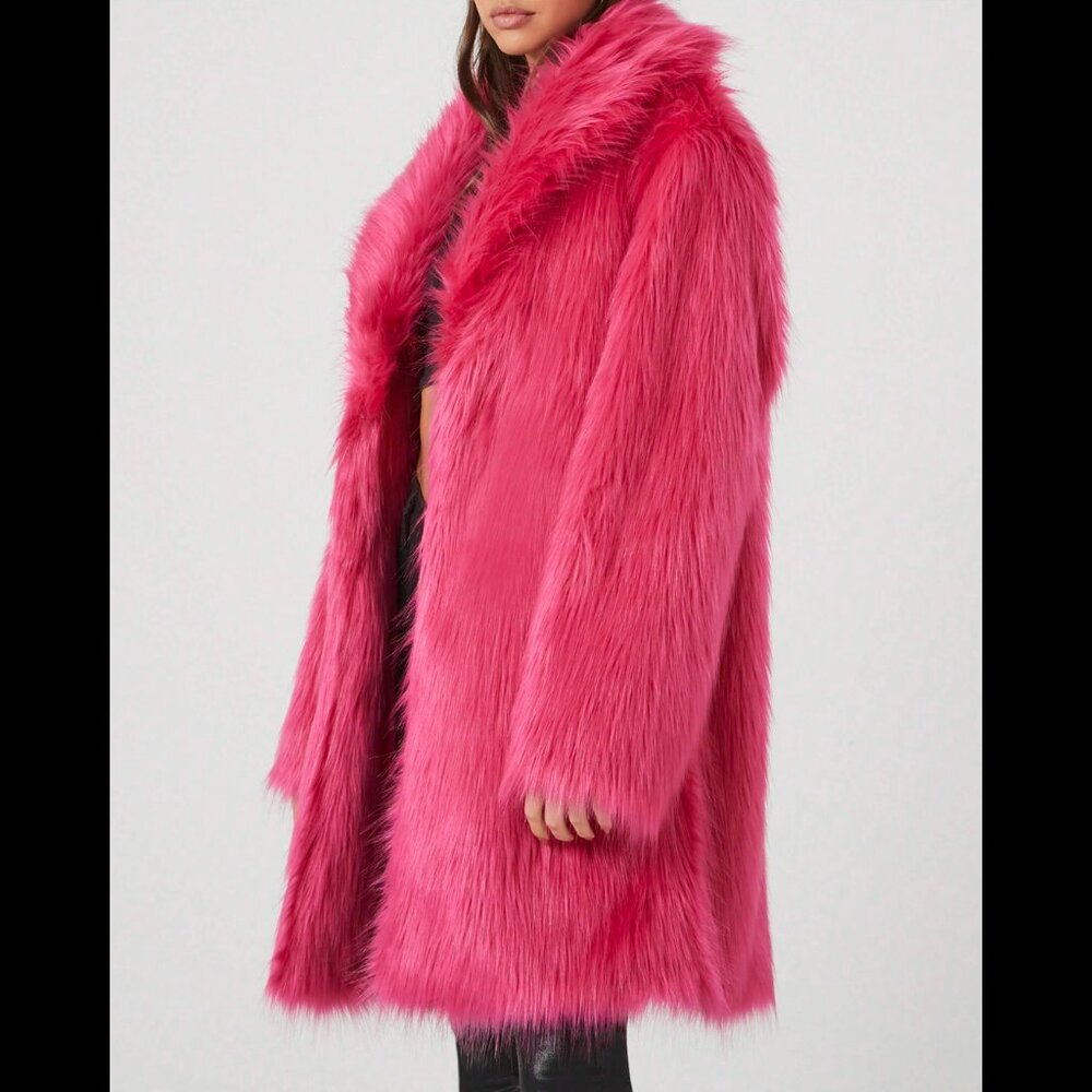 💋GORGEOUS💋 Faux Fox Fur Coat in Magenta Pink - Picture 4 of 16